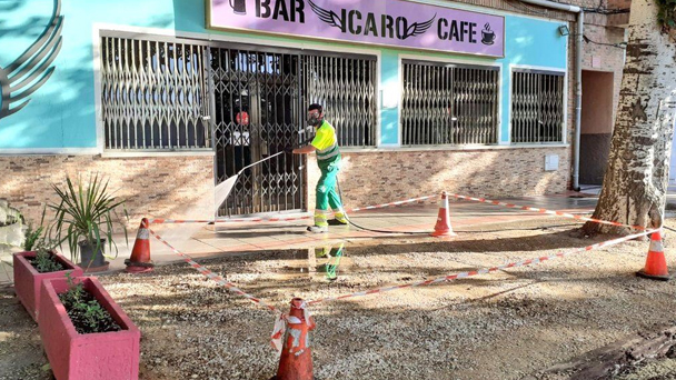 Un operario desinfecta las calles de San Martín de la Vega.
