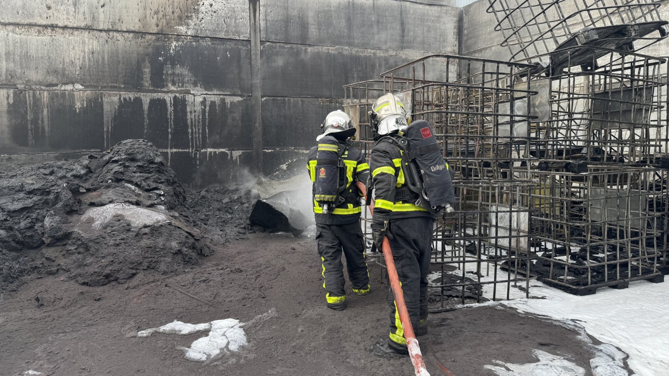 Bomberos de la Comunidad de Madrid realizando labores de extinción en la zona.
