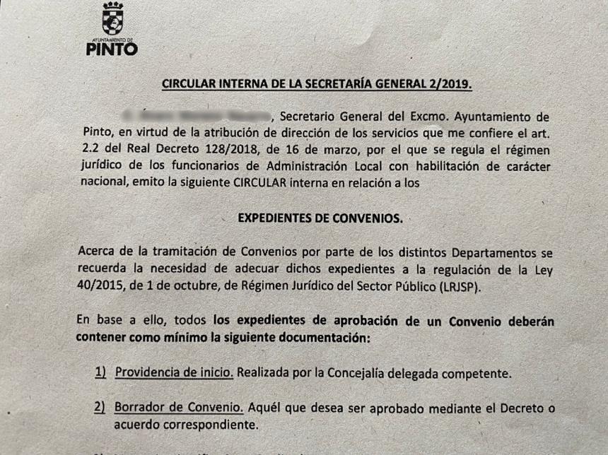 Encabezado de la circular que emitió en septiembre el secretario municipal.