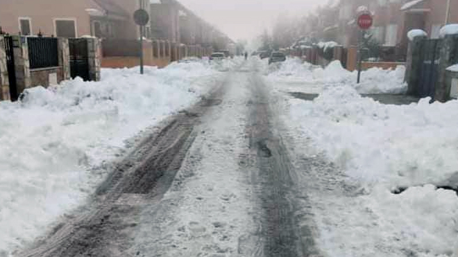 Una calle de Ciempozuelos tras el paso de Filomena.