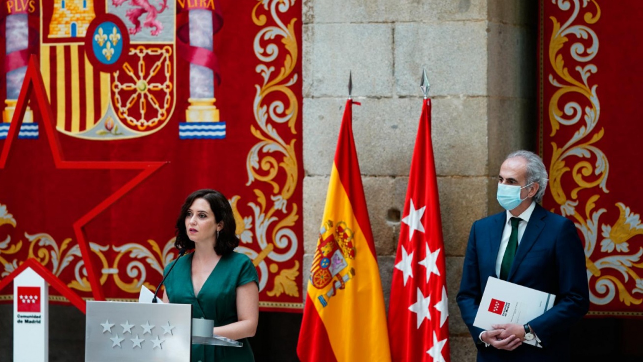 La presidenta, Díaz Ayuso, y el consejero de Sanidad, Ruíz Escudero, en una de sus ruedas de prensa | Comunidad de Madrid