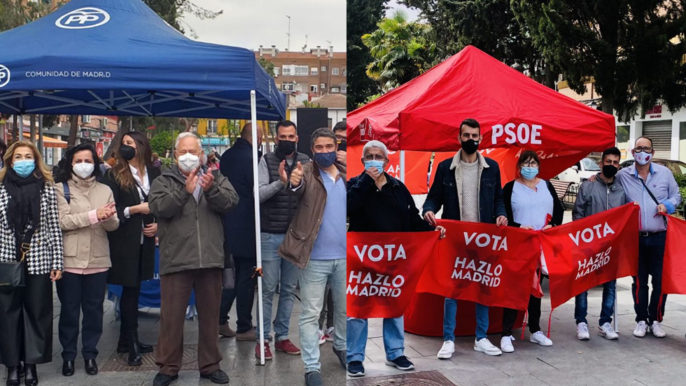 Carpas de PP y PSOE en la Plaza de la Pi&ntilde;a este fin de semana.