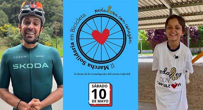 El ciclista Alberto Contador y la pequeña Sarah, protagonistas de esta marcha solidaria.