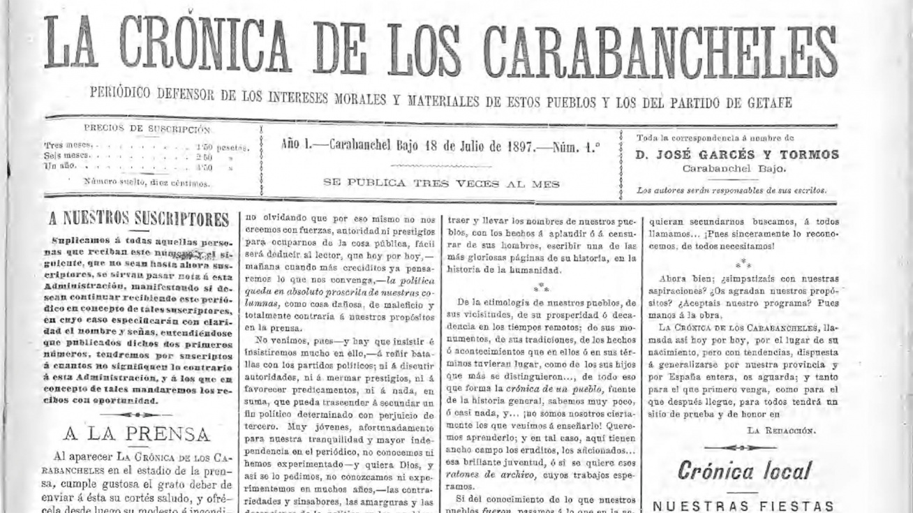 Primer número de La Crónica de Los Carabancheles.