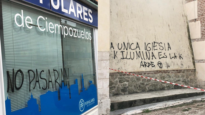 Pintadas en la sede del PP de Ciempozuelos y en la parroquia Santa María Magdalena.