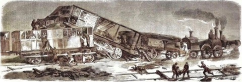 Grabado de un accidente de ferrocarril.