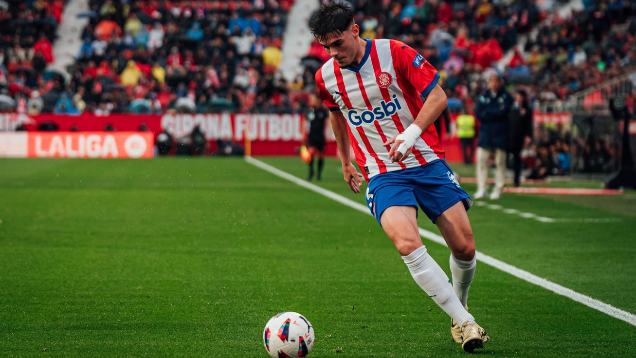 Miguel Gutiérrez en uno de sus partidos de esta temporada con el Girona.