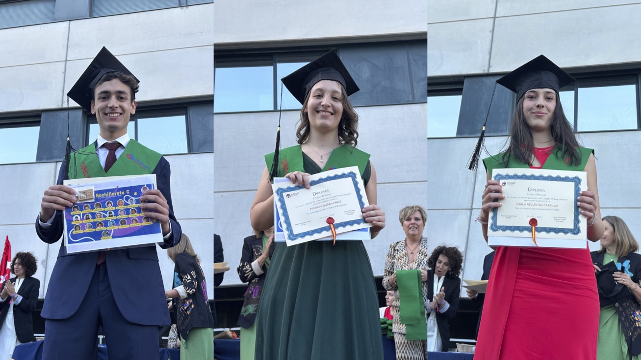 José Enrique Castro, Patricia Durán y Carla Revueltas, en su graduación de 2º de Bachillerato en el Colegio Mirasur.