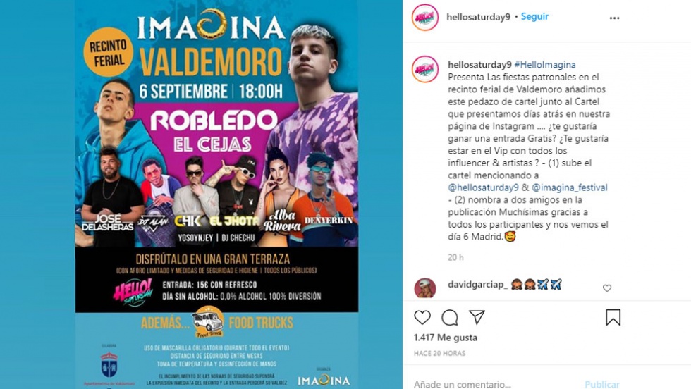 Cartel anunciador del evento presentado "las fiestas patronales en el recinto ferial de Valdemoro".