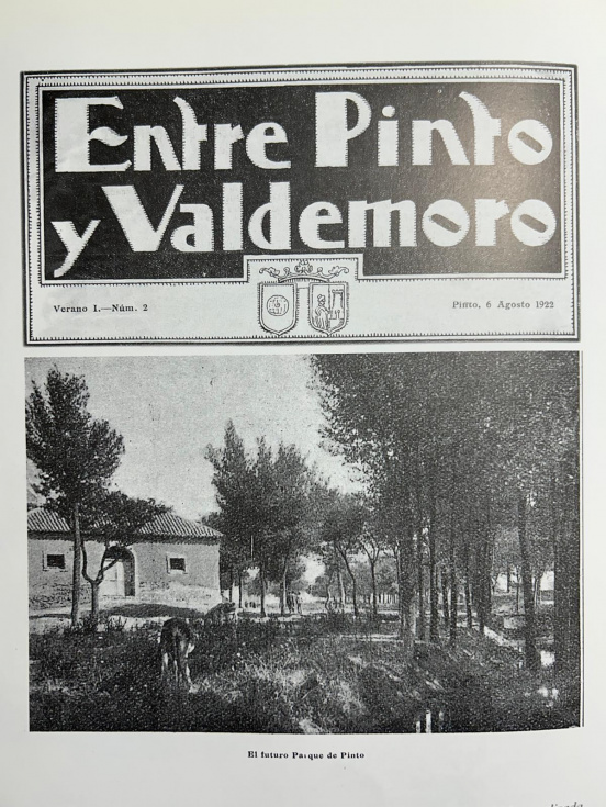 Esta portada es un montaje de la cabecera de la revista y una foto del “futuro Parque de Pinto”. La revista donada al Ayuntamiento por una familia, “no consta” en el archivo municipal.