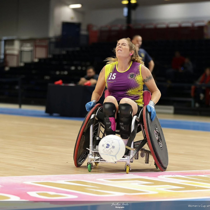 Rebeca durante los años que compitió junto a la selección española en el equipo de rugbi adaptado consiguiendo un quinto puesto en lel campeonato mundial que tuvo lugar en París.