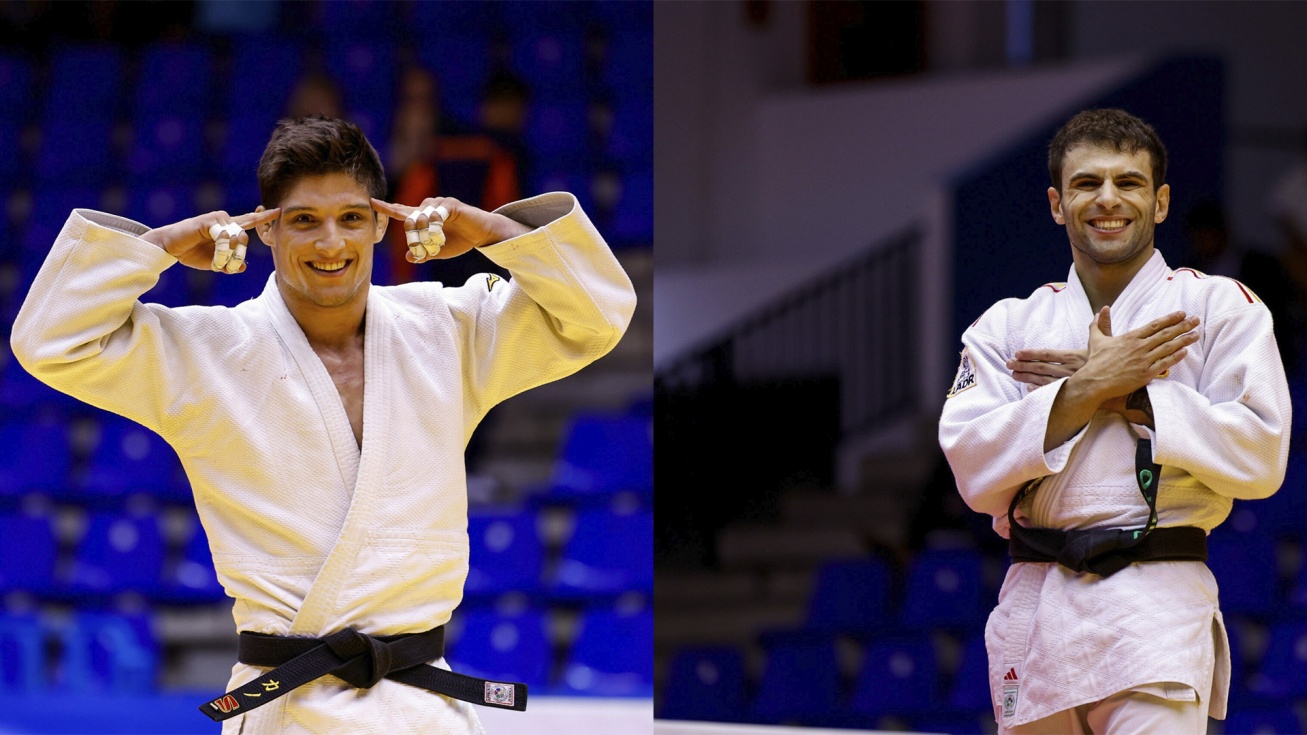 Jorge Cano, a la izquierda, y Adrián Nieto, a la derecha, en la European Cup Málaga 2024. Fotografías de Gabi Juan (European Judo Union).