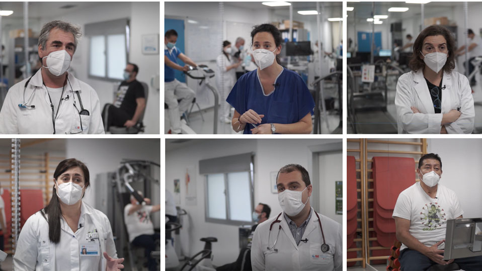 Profesionales y pacientes de la Unidad de Recuperaci&oacute;n Funcional Post-Covid del hospital de Valdemoro.