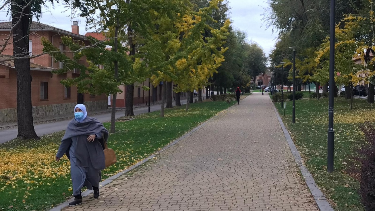 Una mujer pasea por las calles de San Mart&iacute;n de la Vega.