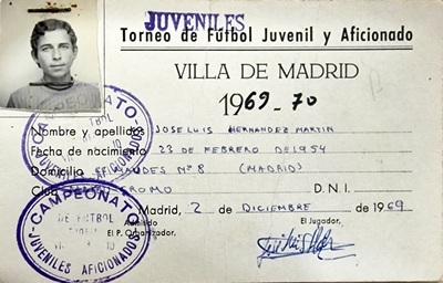 JUVENIL DE MATEU CROMO: Torneo Villa de Madrid. 2 de diciembre de 1969. José Luis Hernández Martín. 23/02/1954 RIP: 1979.