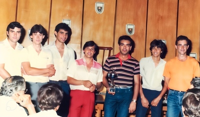 Primer equipo senior C.D. La Paz, todos pinteños: Daniel, Juanero, Espinosa, Mora, Pereira, Eduardo Fernandez y Eduardo “Dudu”