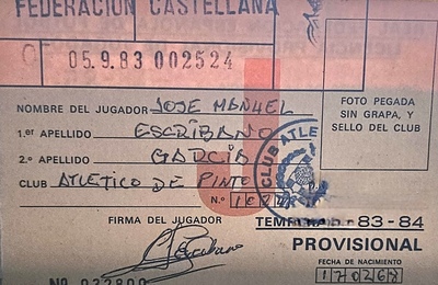 Ficha federativa José Manuel Escribano, 'Petete' 5 sep 1983