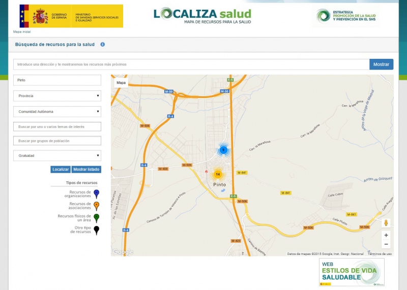 Pinto en el mapa de Localiza salud