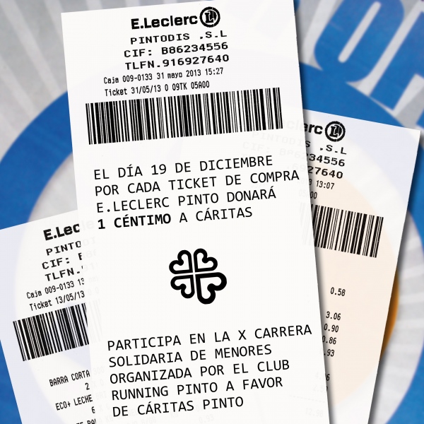 Cartel E.Leclerc Pinto "Un céntimo por ticket".