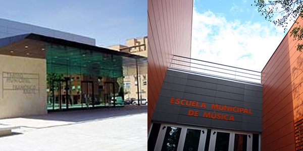 Teatro Francisco Rabal (izq) y Escuela de Música (drc) de Pinto.