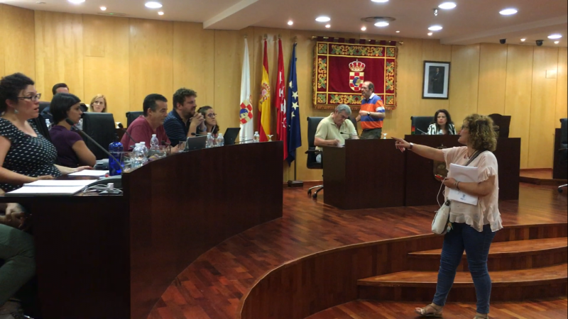 Rosa Ganso se encara con la bancada de Ganemos tras ser expulsada.