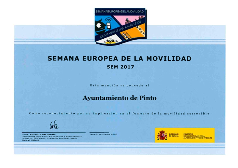 Diploma de la Semana Europea de la Movilidad.