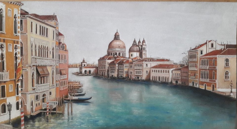 El gran canal de Venecia, realizado con técnica pastel por Luis Miguel Navarro.